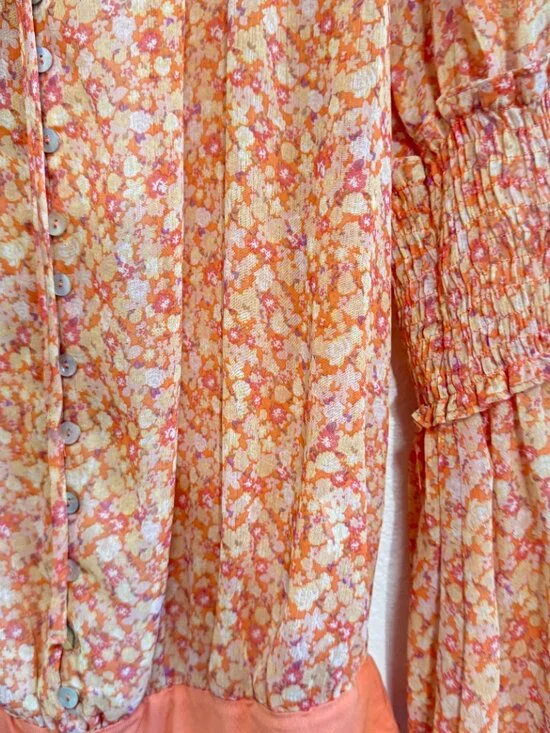 LULUS Lovely Thoughts Peach Floral Print Ruffled Long Sleeve Bodysuit Small - Picture 8 of 8